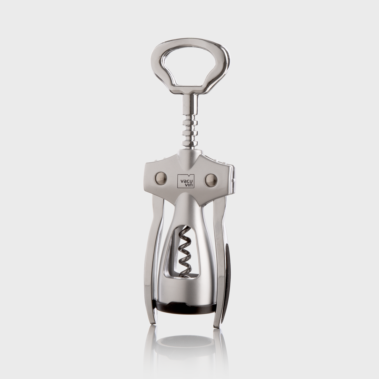 Winged silver corkscrew.
