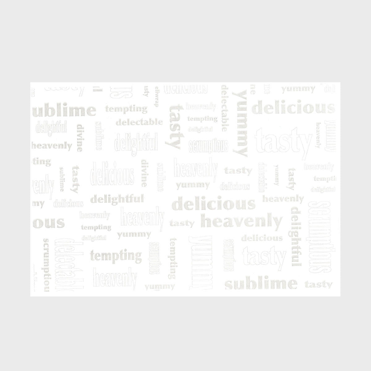 60gsm Delicious print white waxed paper (100 sheets).