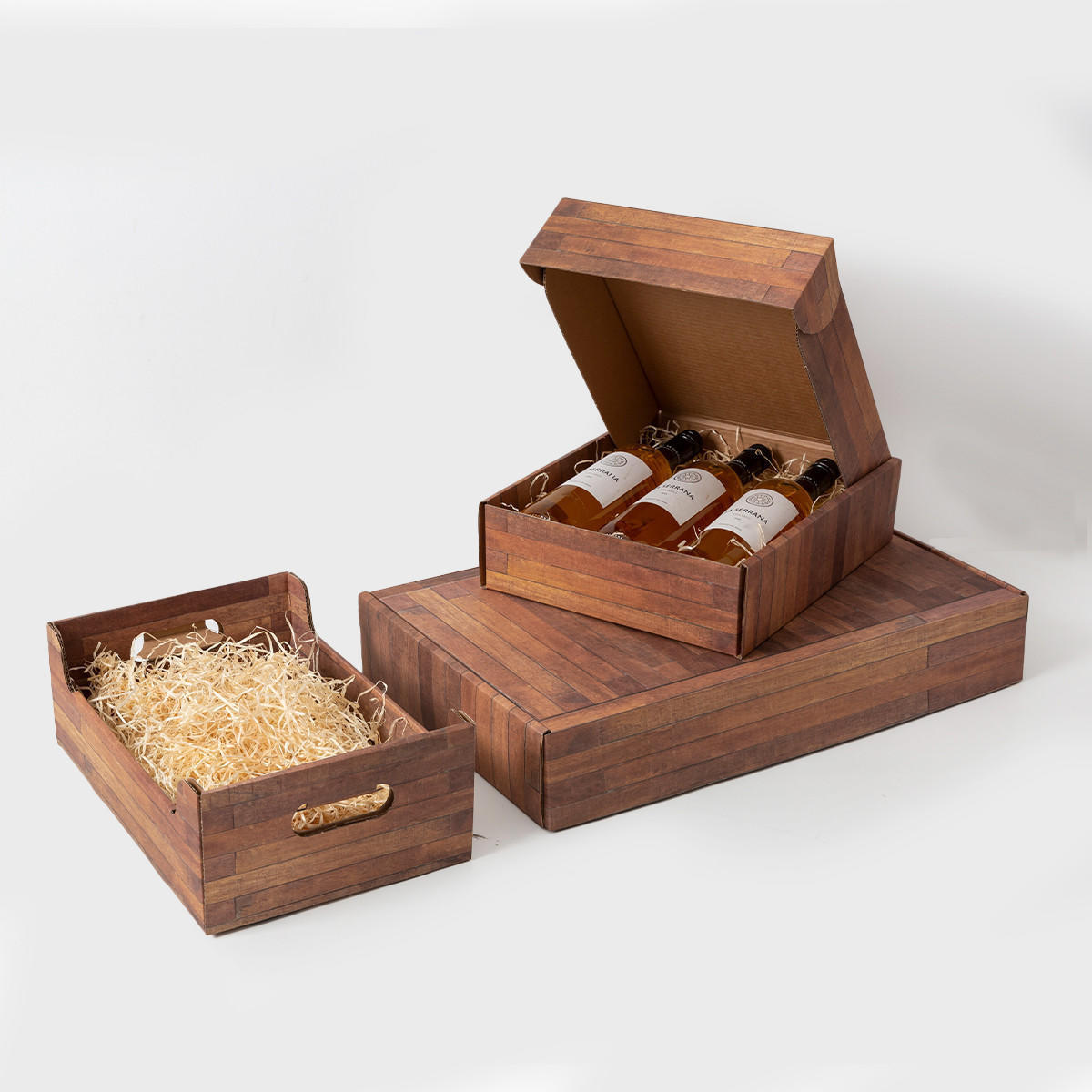 Wood effect card crate.