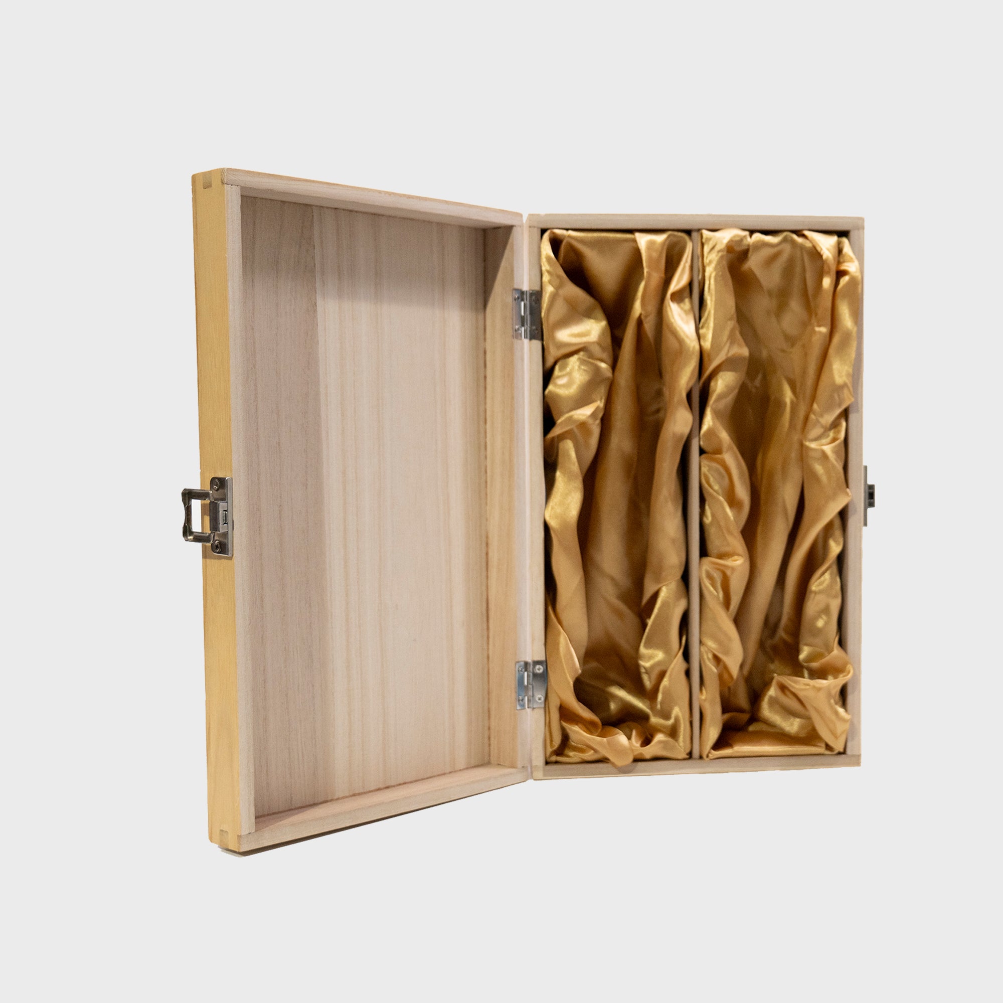 2 Bottle hinged wooden gift box with silk lining
