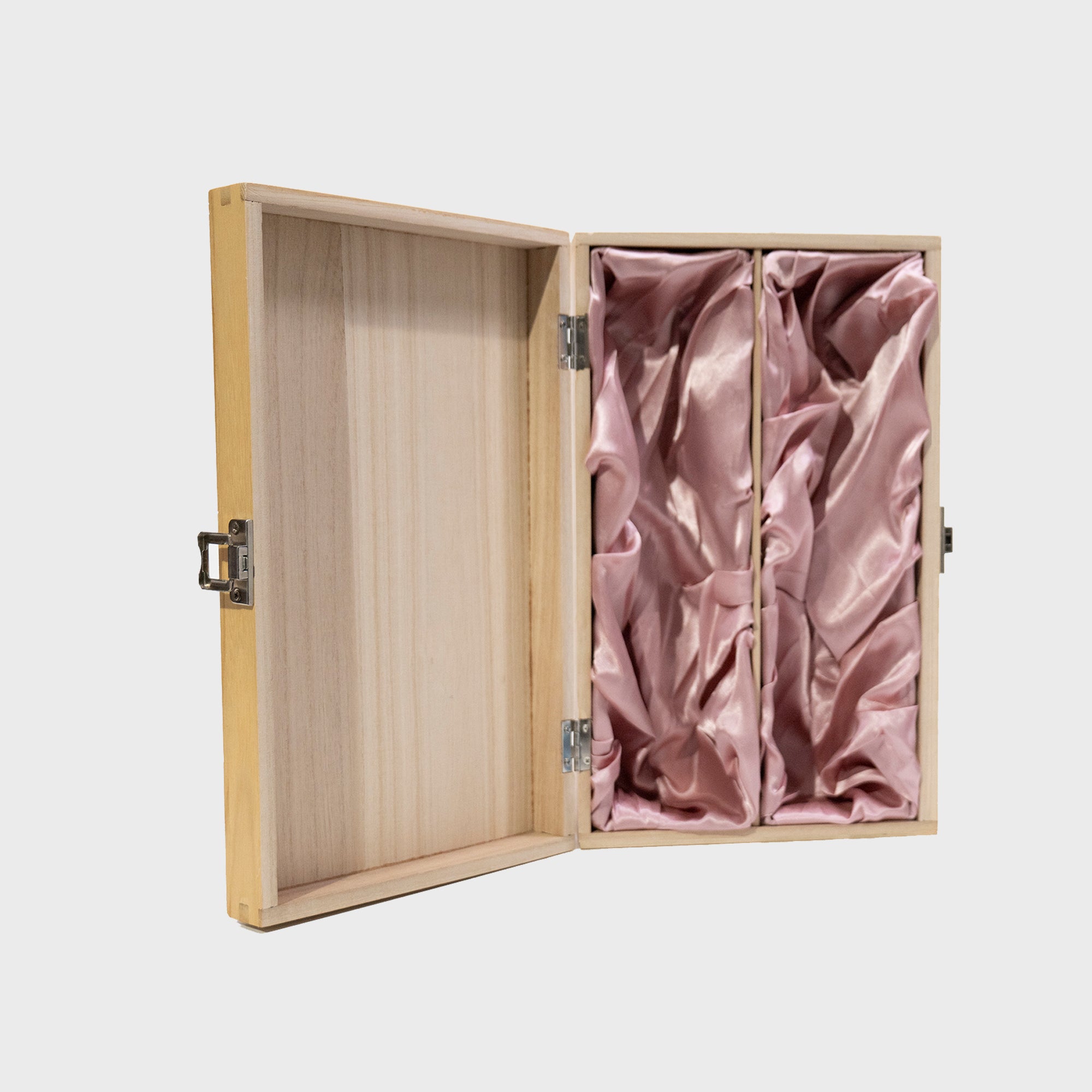 2 Bottle hinged wooden gift box with silk lining