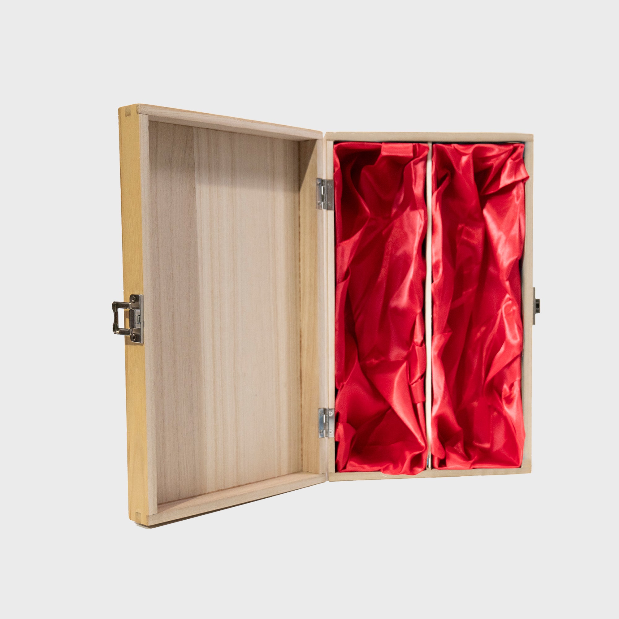 2 Bottle hinged wooden gift box with silk lining