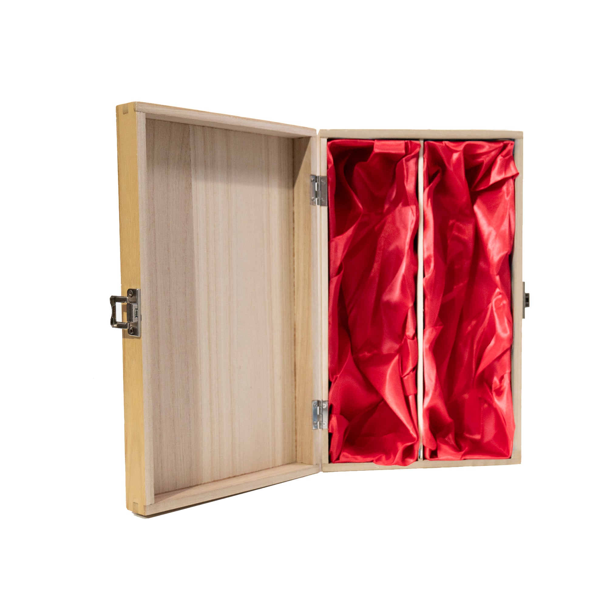 2 Bottle hinged wooden gift box with silk lining