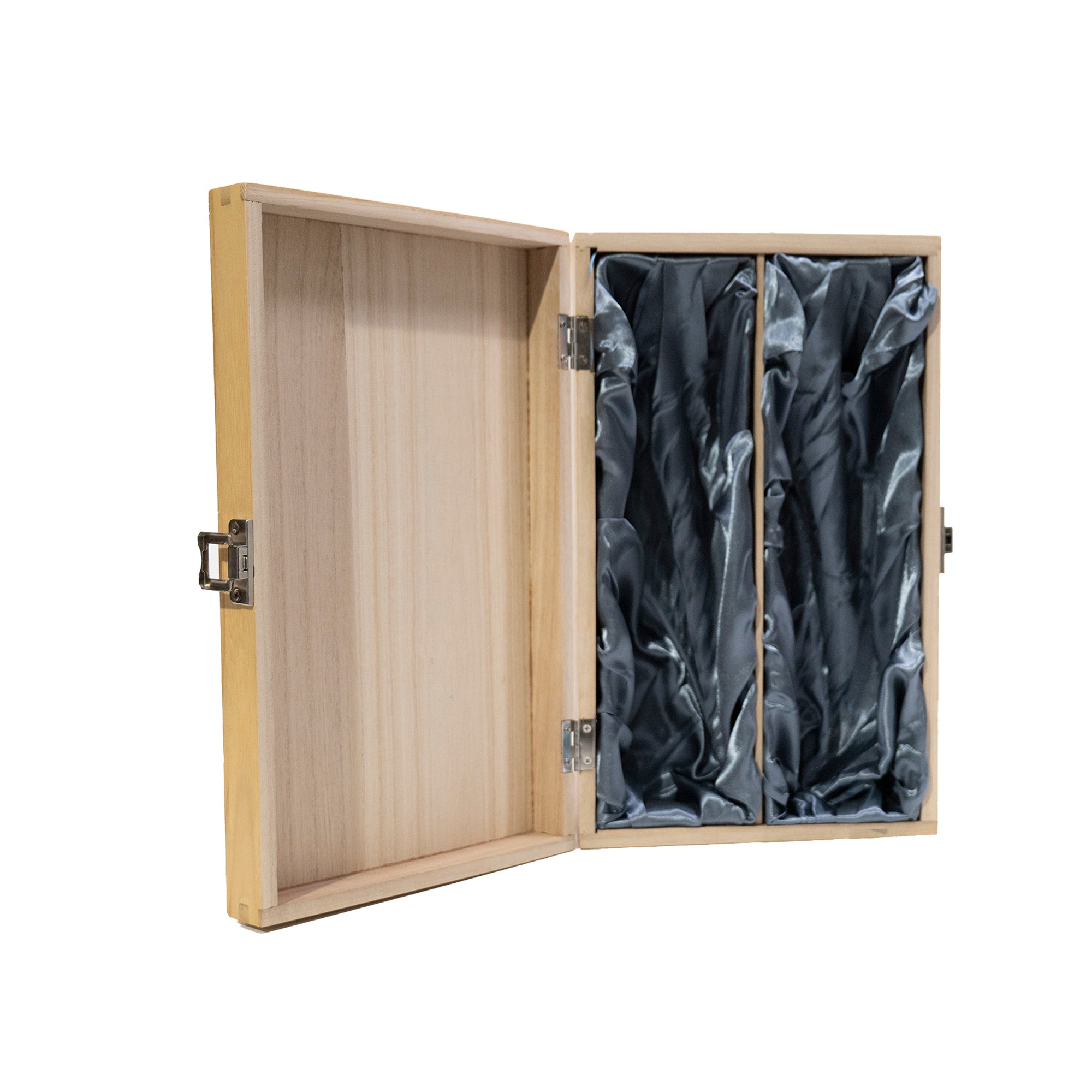 2 Bottle hinged wooden gift box with silk lining