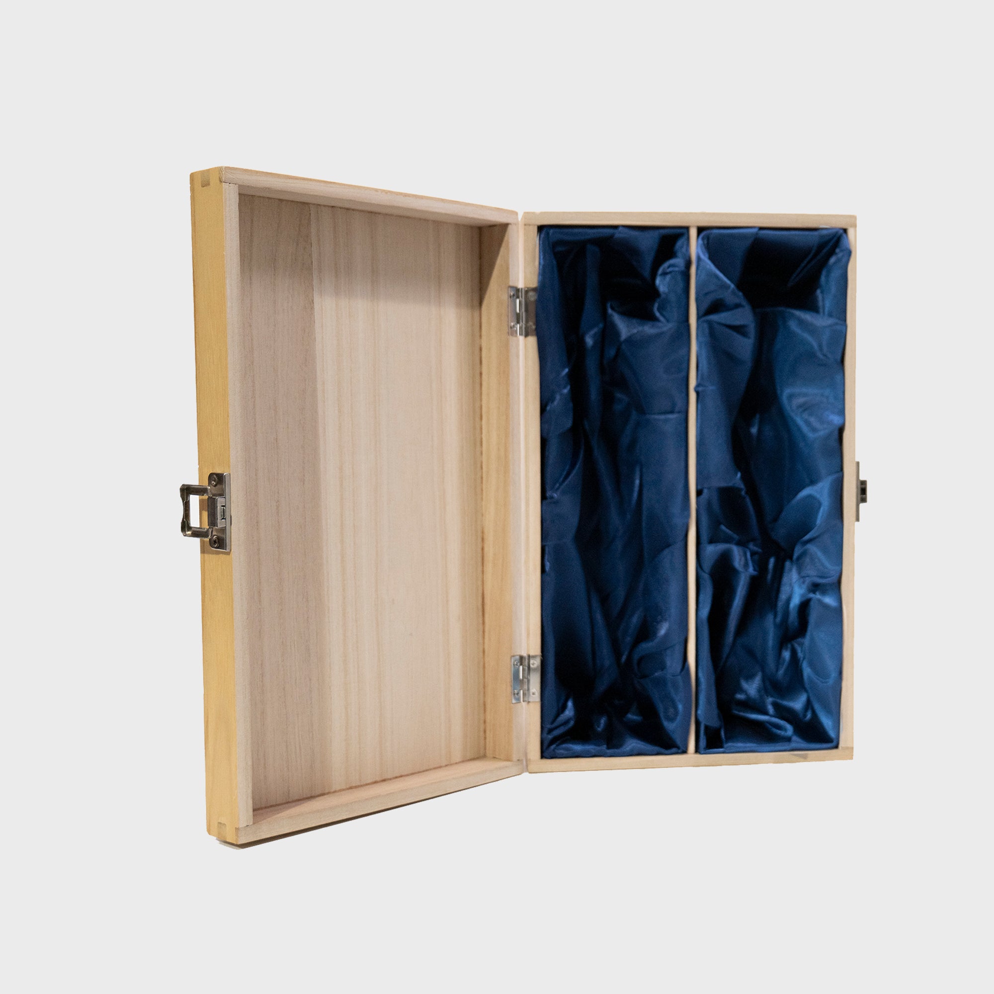 2 Bottle hinged wooden gift box with silk lining