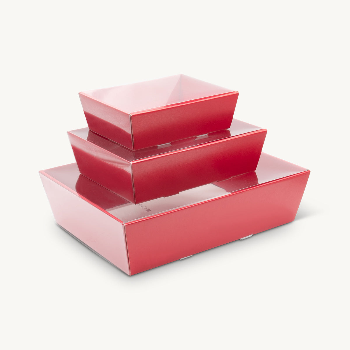 All three red sizes of the small card gift trays with lids