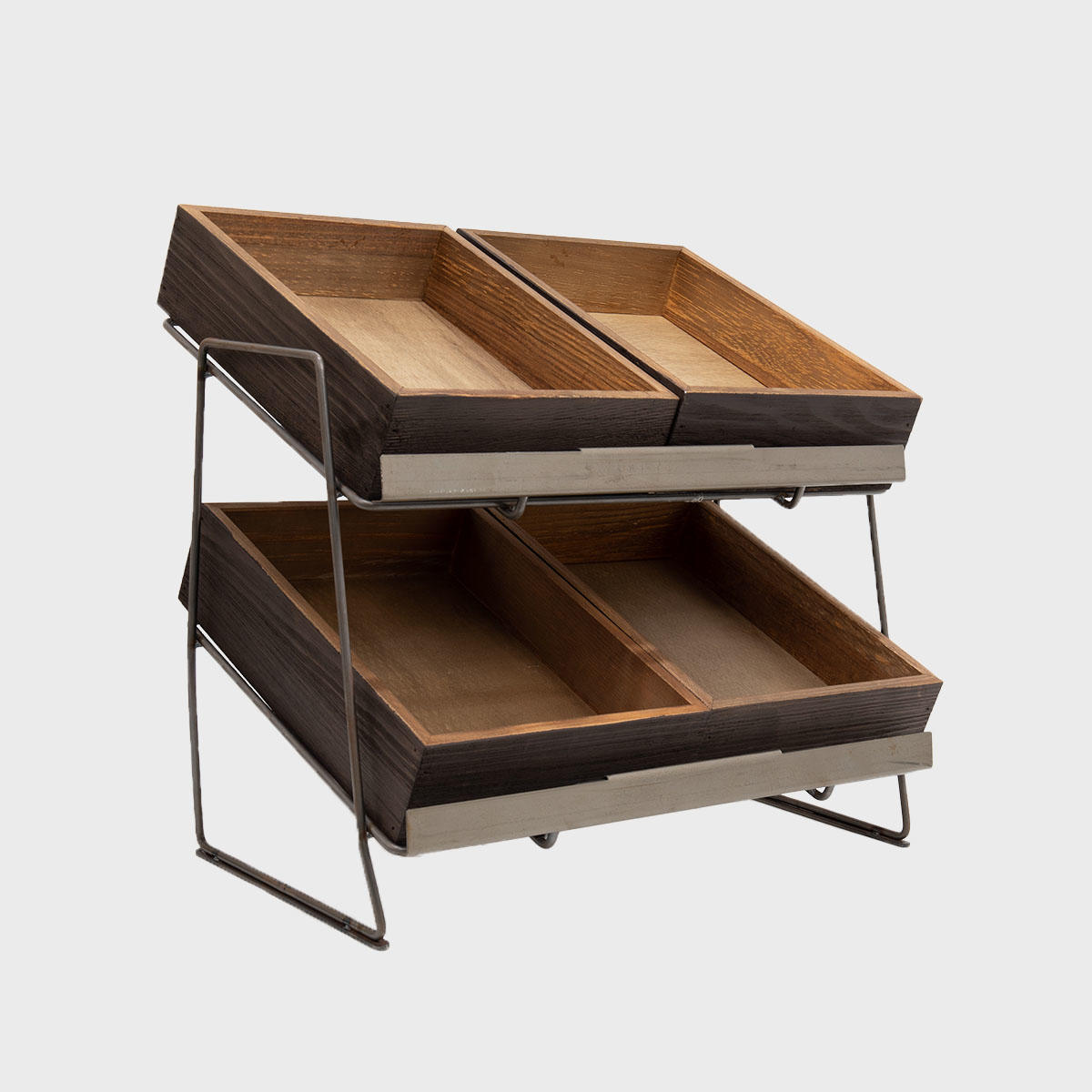 Railton tiered countertop display unit with small wooden trays