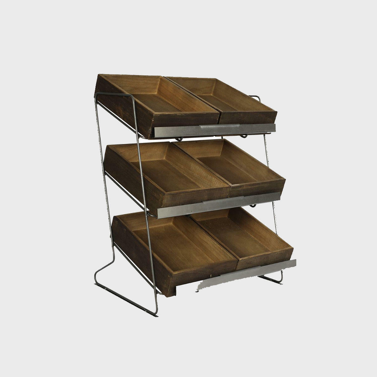 Railton tiered countertop display unit with medium wooden trays