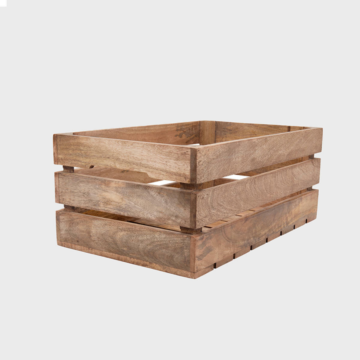 Three mango wood display crates.