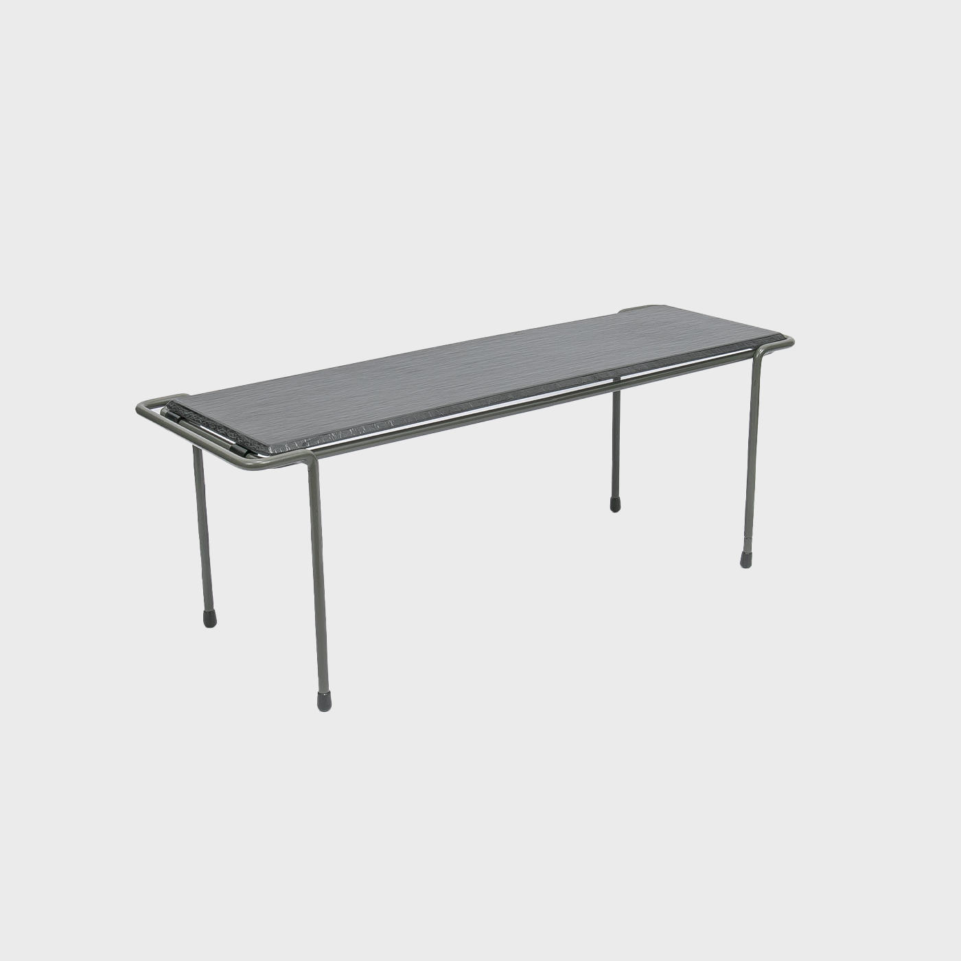 Grey riser with slate effect melamine board and metal frame, equipped with rubber grips and rubber feet.