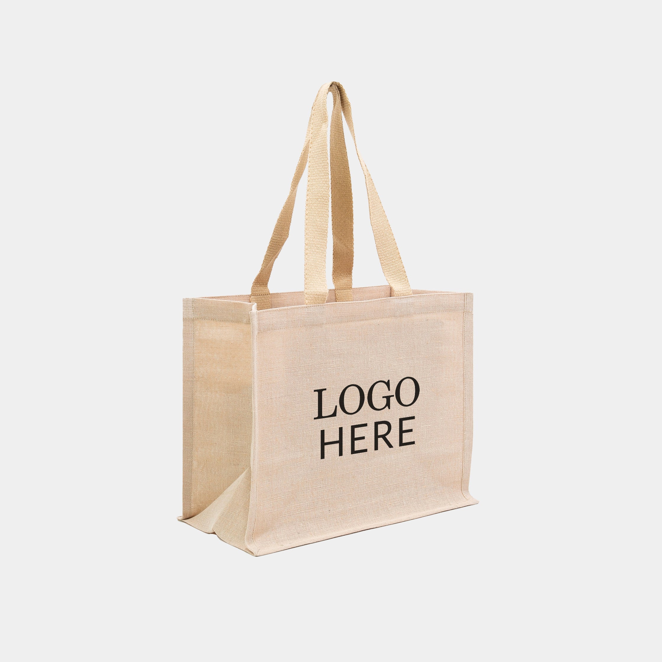 Medium stiffened juco bag with webbed handles.