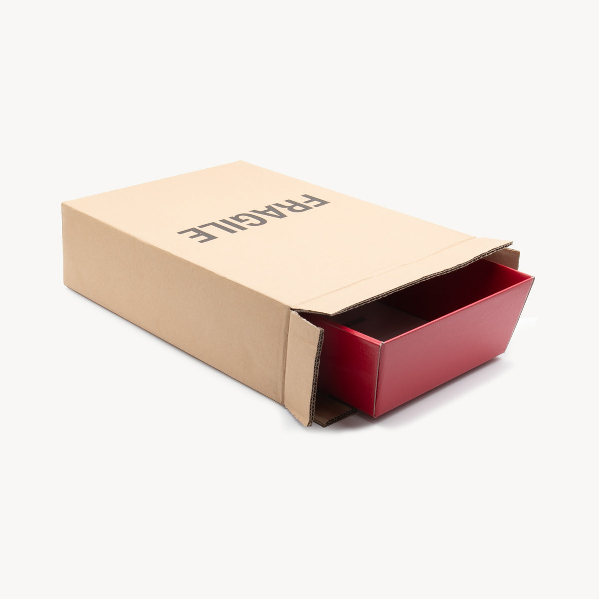 3 bottle carton protective outer made from robust corrugated cardboard for shock absorption.