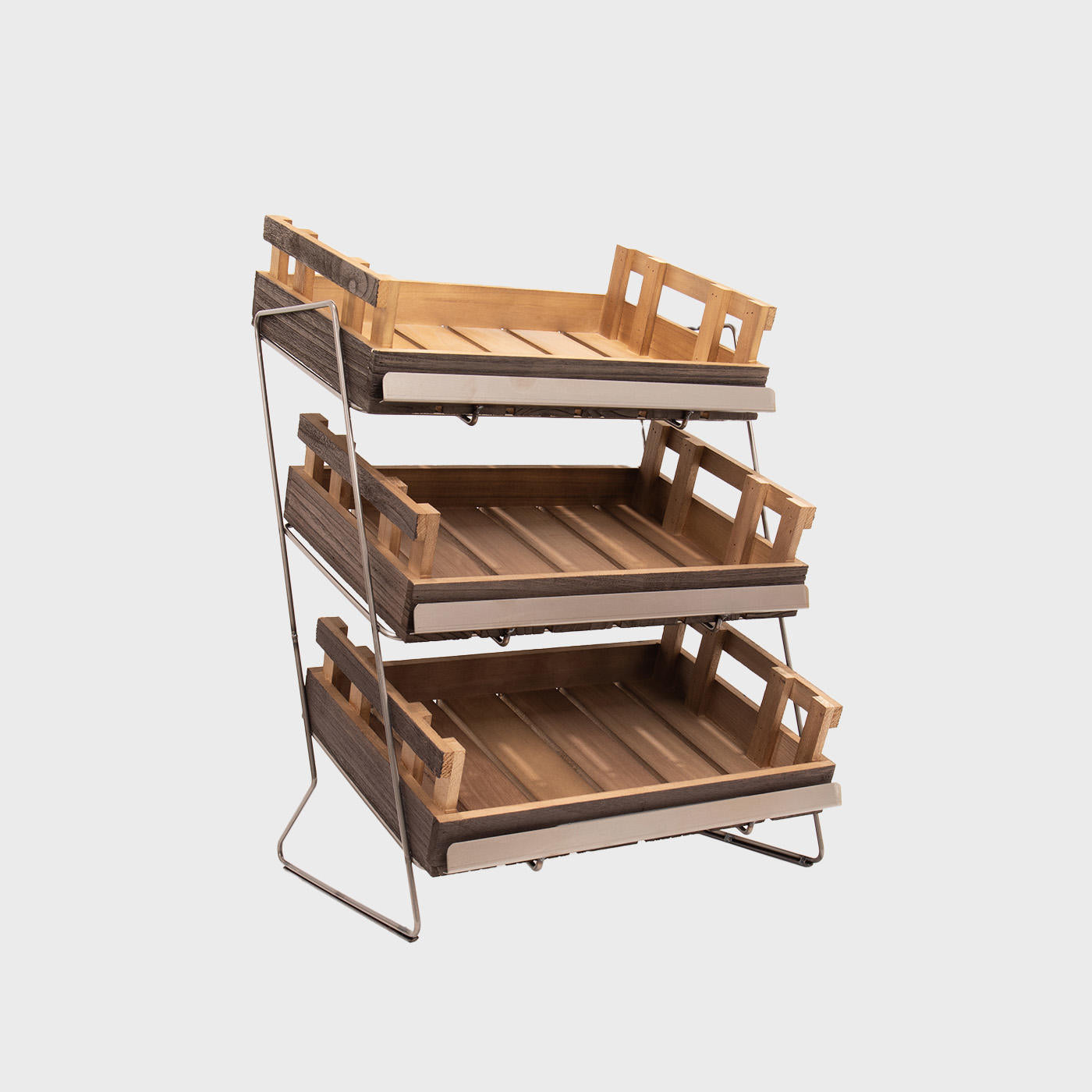 Railton tiered countertop display unit with medium chitting trays multi-tiered layout for product positioning.