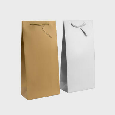 2 Bottle laminated paper gift bag featuring a patterned finish and heavy-duty handles.