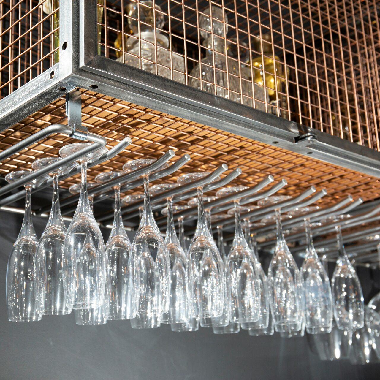 BRIX wire stemmed glass hanging rack featuring a heavy-duty modular geometric profile layout.