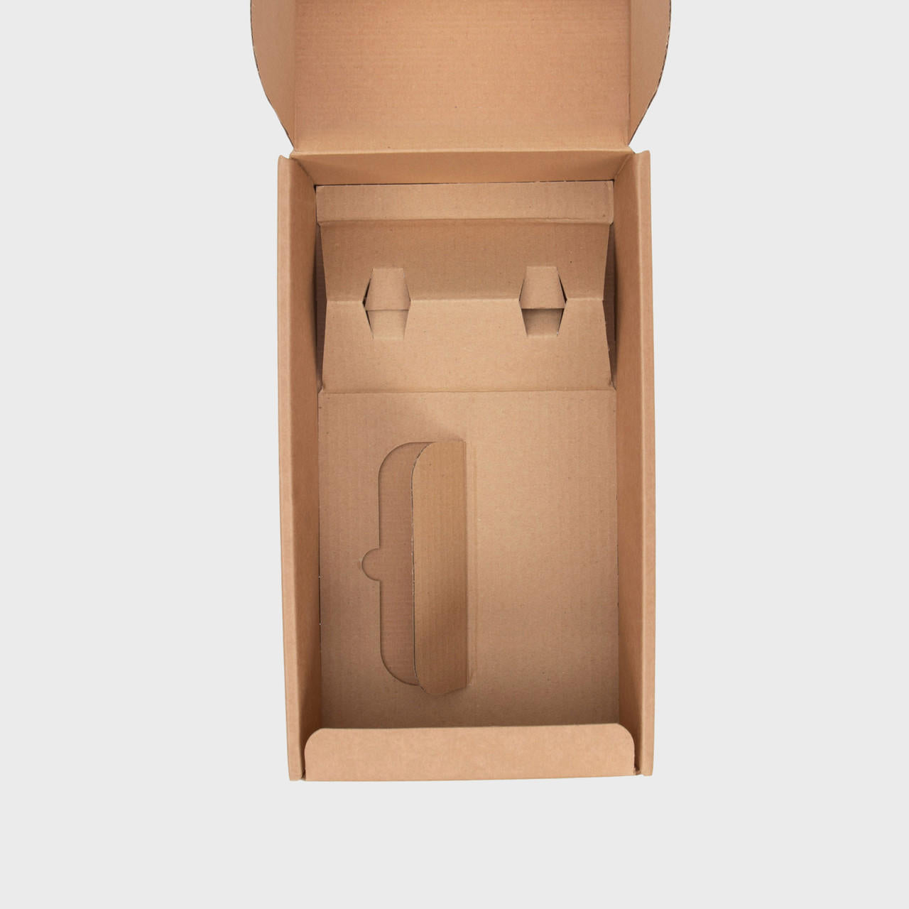 2 Bottle front opening gift box from high-density rigid paperboard.