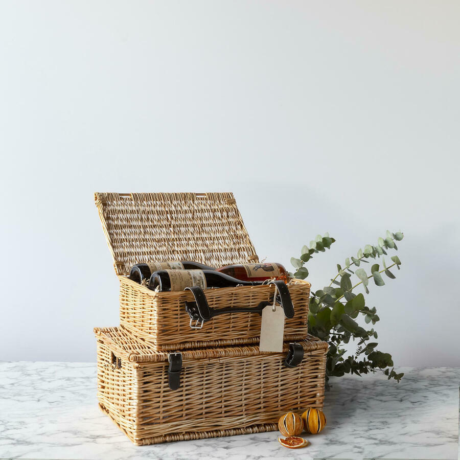 10 x 18 inch wicker hamper and wood wool hand-woven from natural split-wicker.