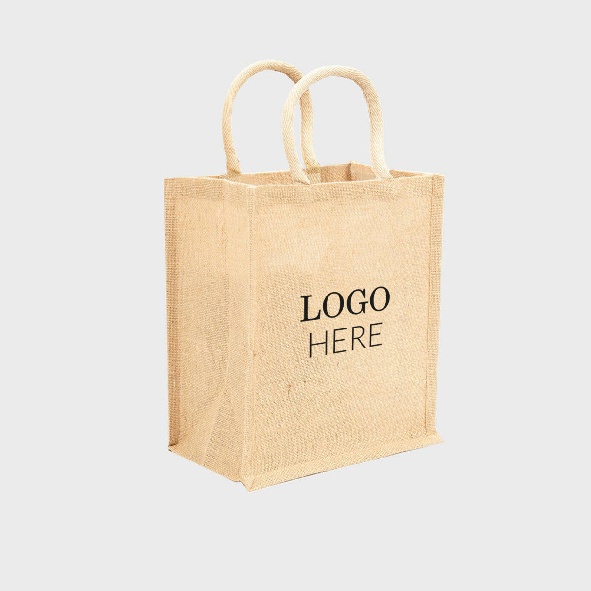 Natural jute bag with padded handles.