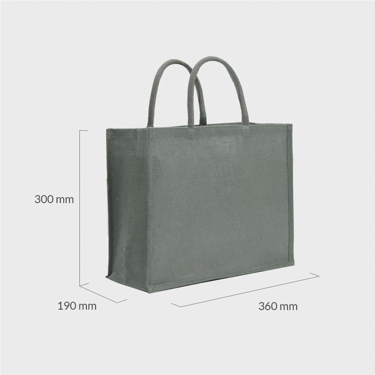 Medium grey jute bag with padded handles.