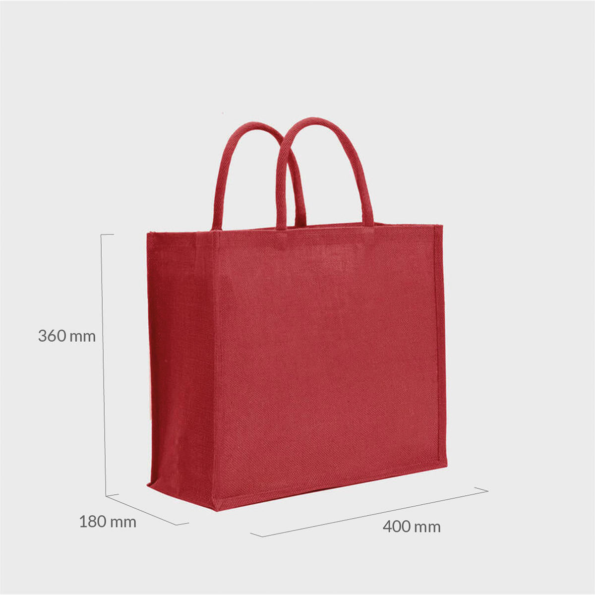 Large red jute bag with padded handles.