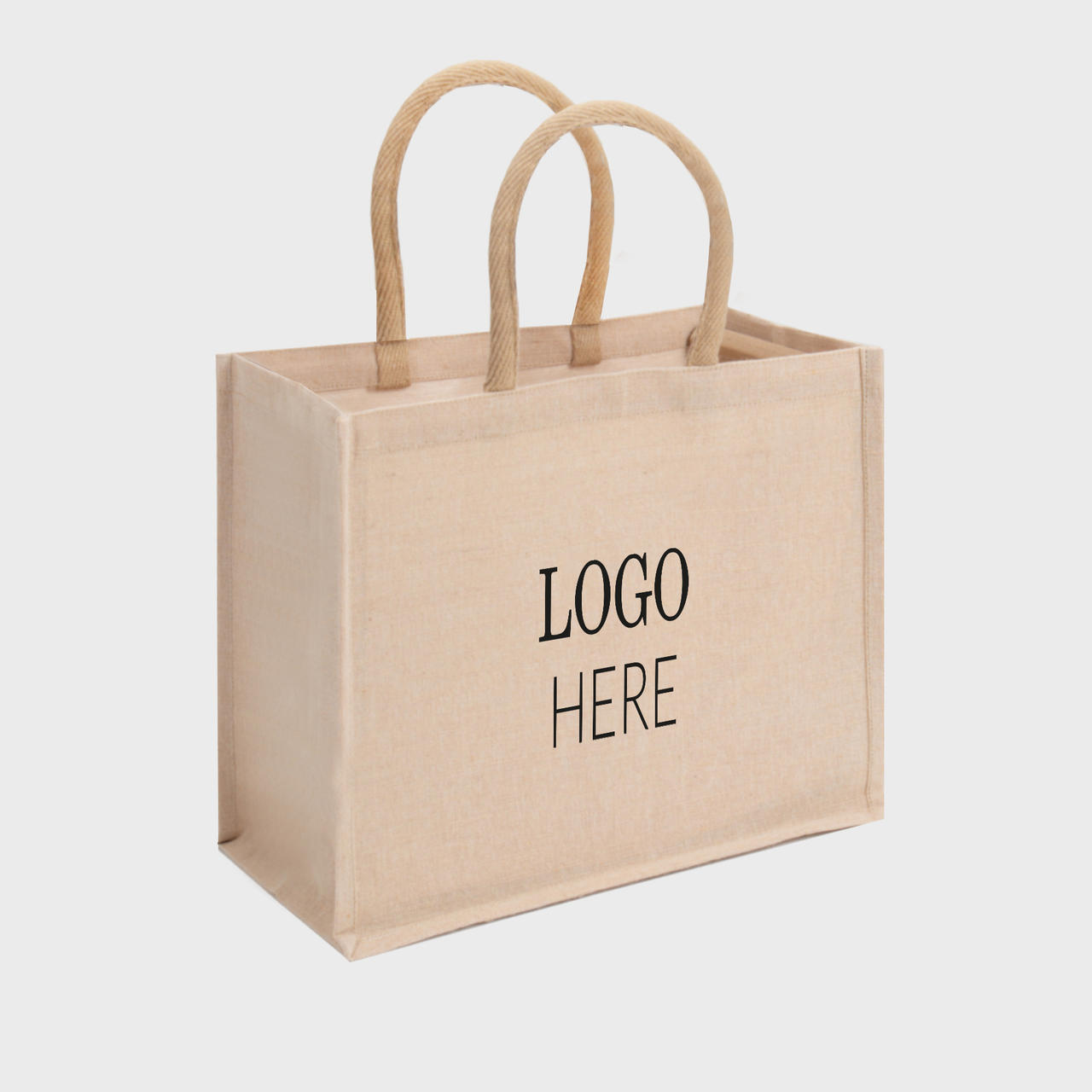 Large natural juco bag with padded handles.