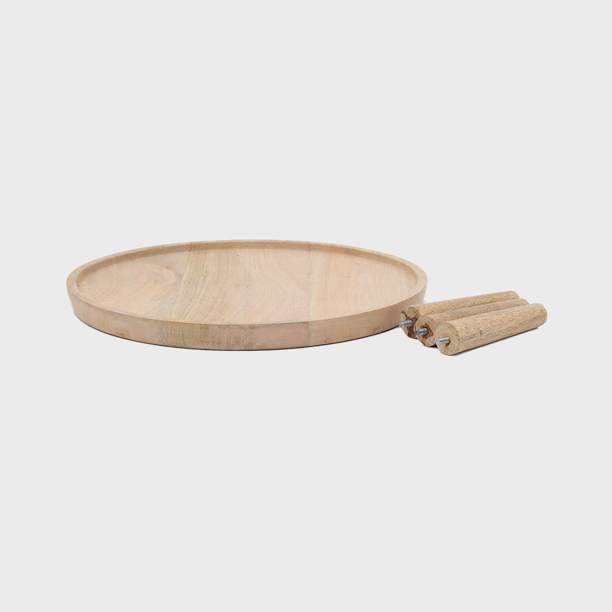 Mango wood cake stand with lip featuring a stable base and decorative scalloped edge.