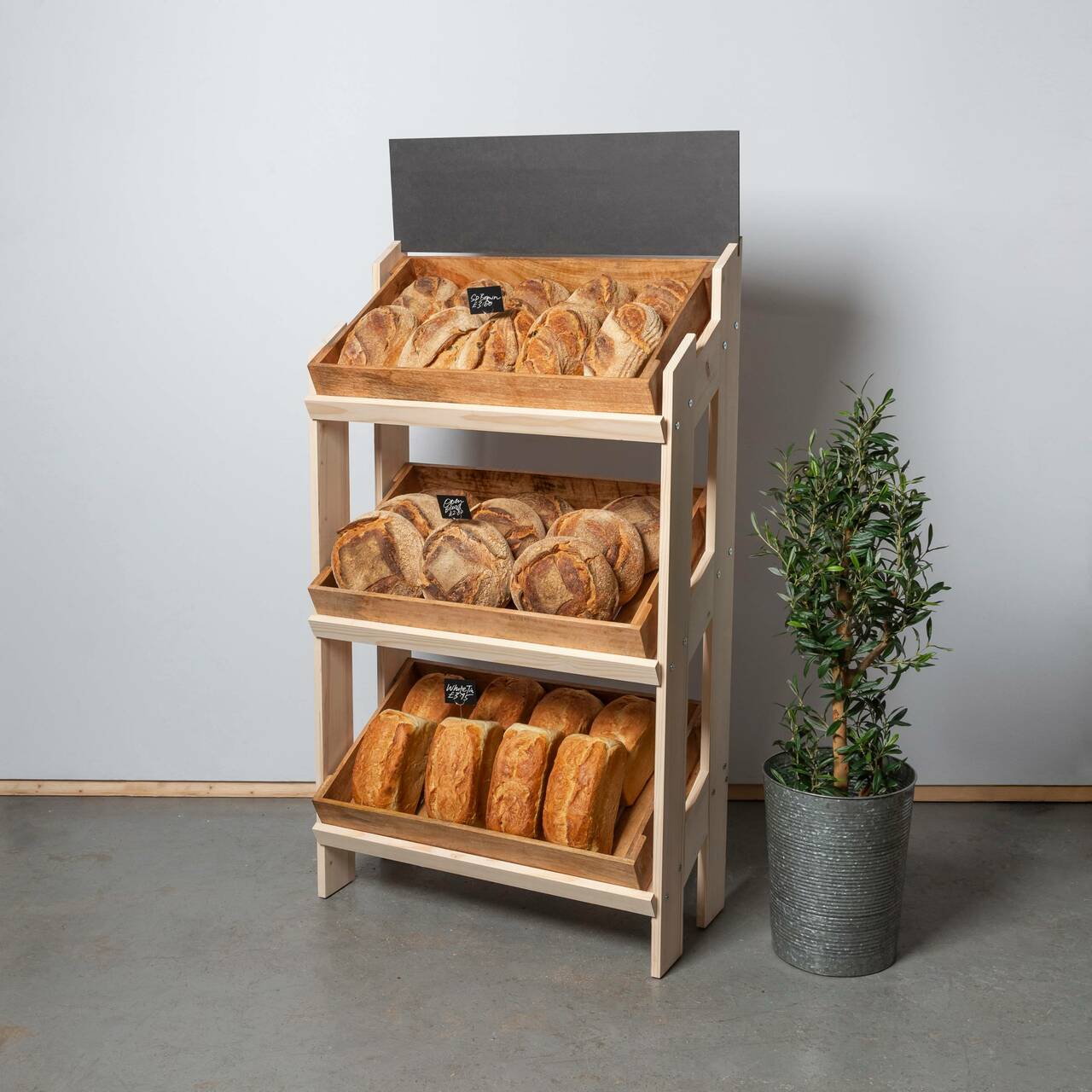 Norwood 3-shelf stand with mango wood trays 820 featuring a multi-tiered layout for product positioning.