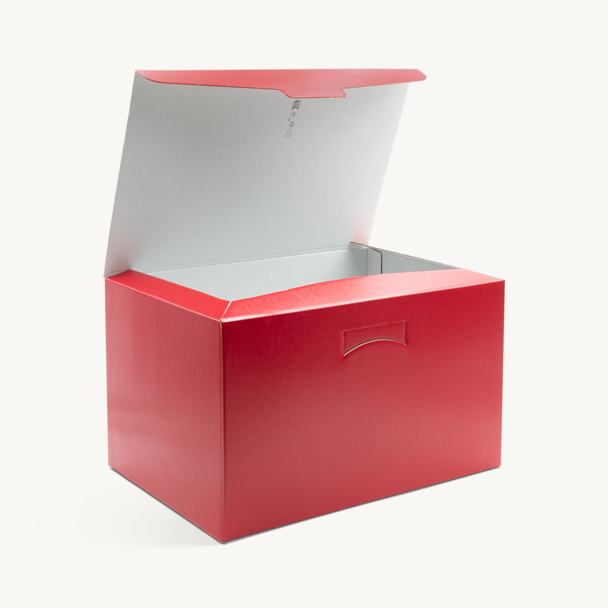 Large front opening gift hamper box from high-density rigid paperboard.