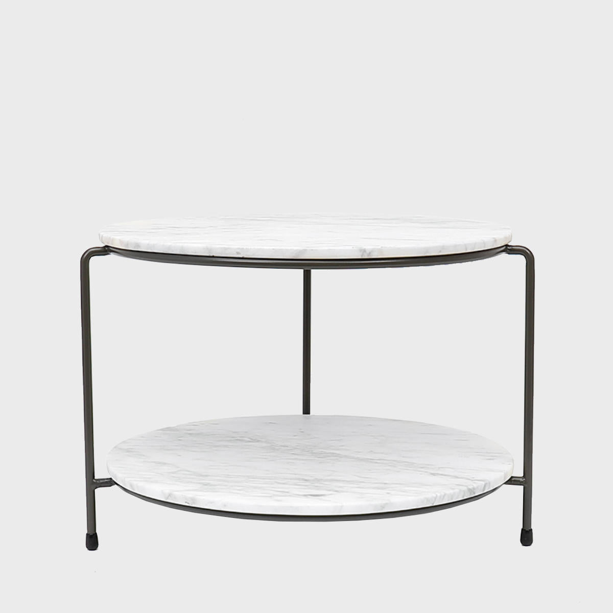 Leander metal tiered riser with light grey marble serving board with polished grey marble texture adding dimension.