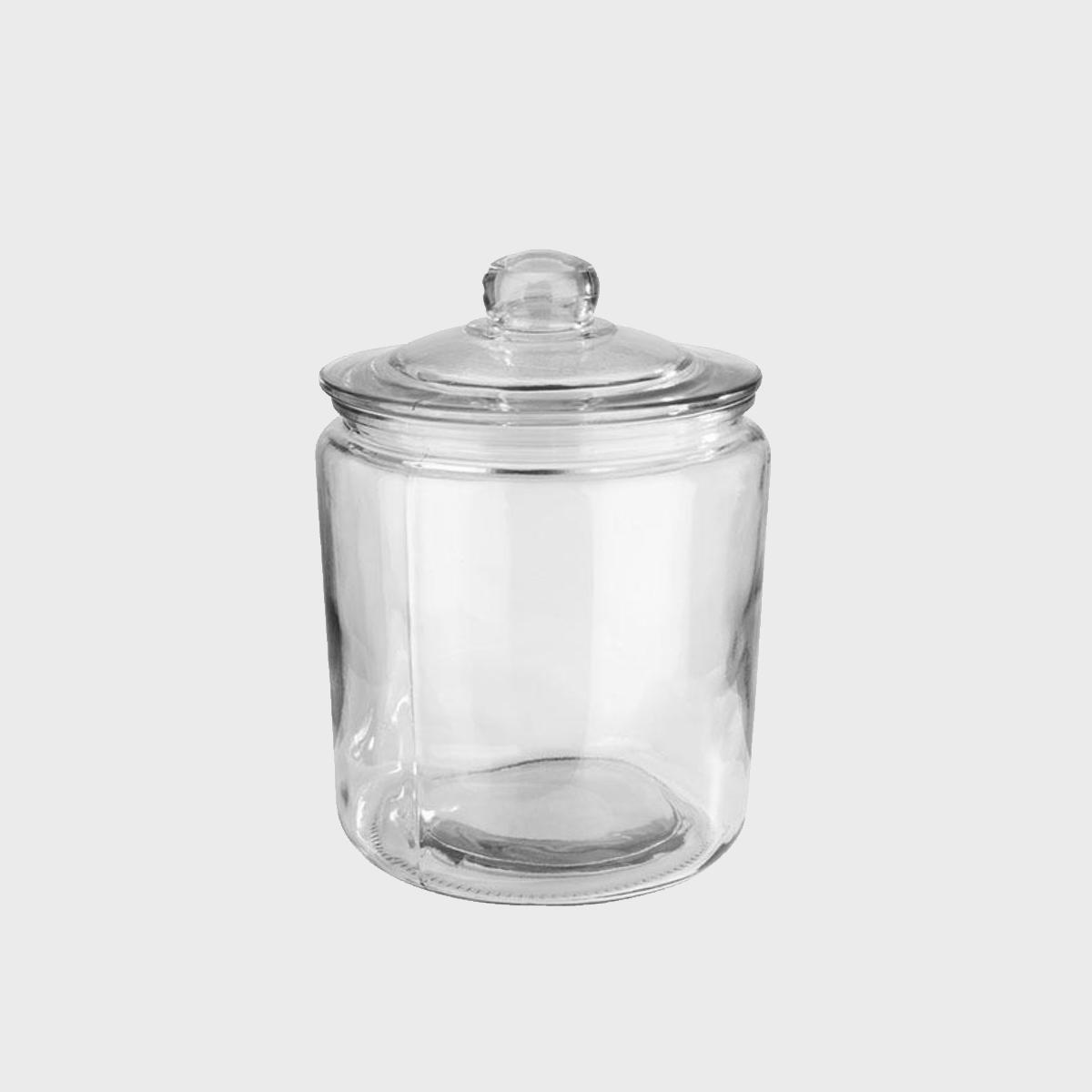 Glass jar with sealable lid.