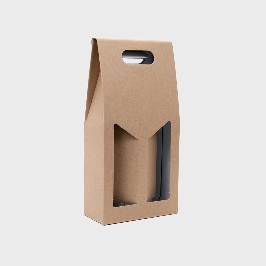 2 Bottle gift box with windows from high-density rigid paperboard.