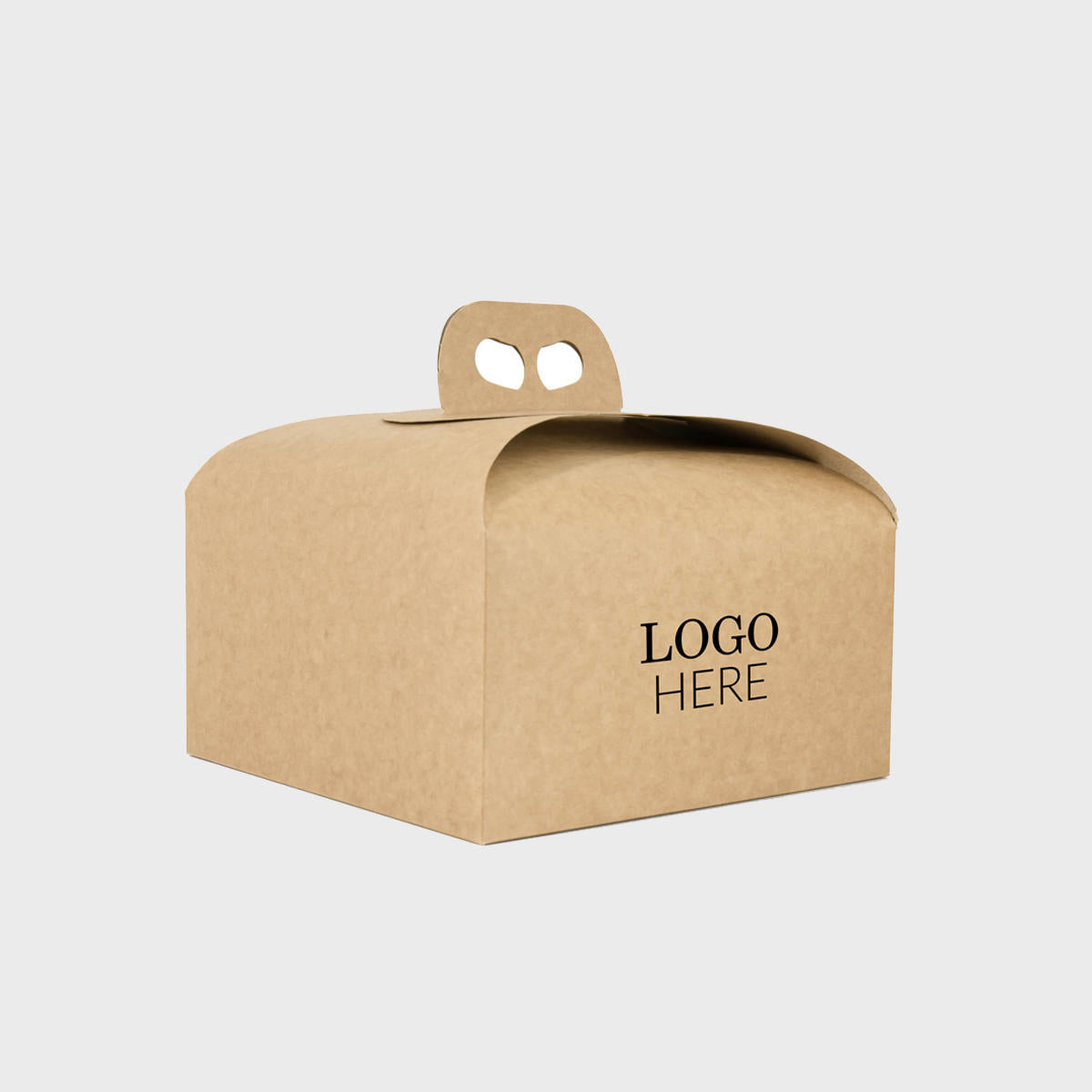 Kraft cake or panettone gift box with carrier handle from high-density rigid paperboard.