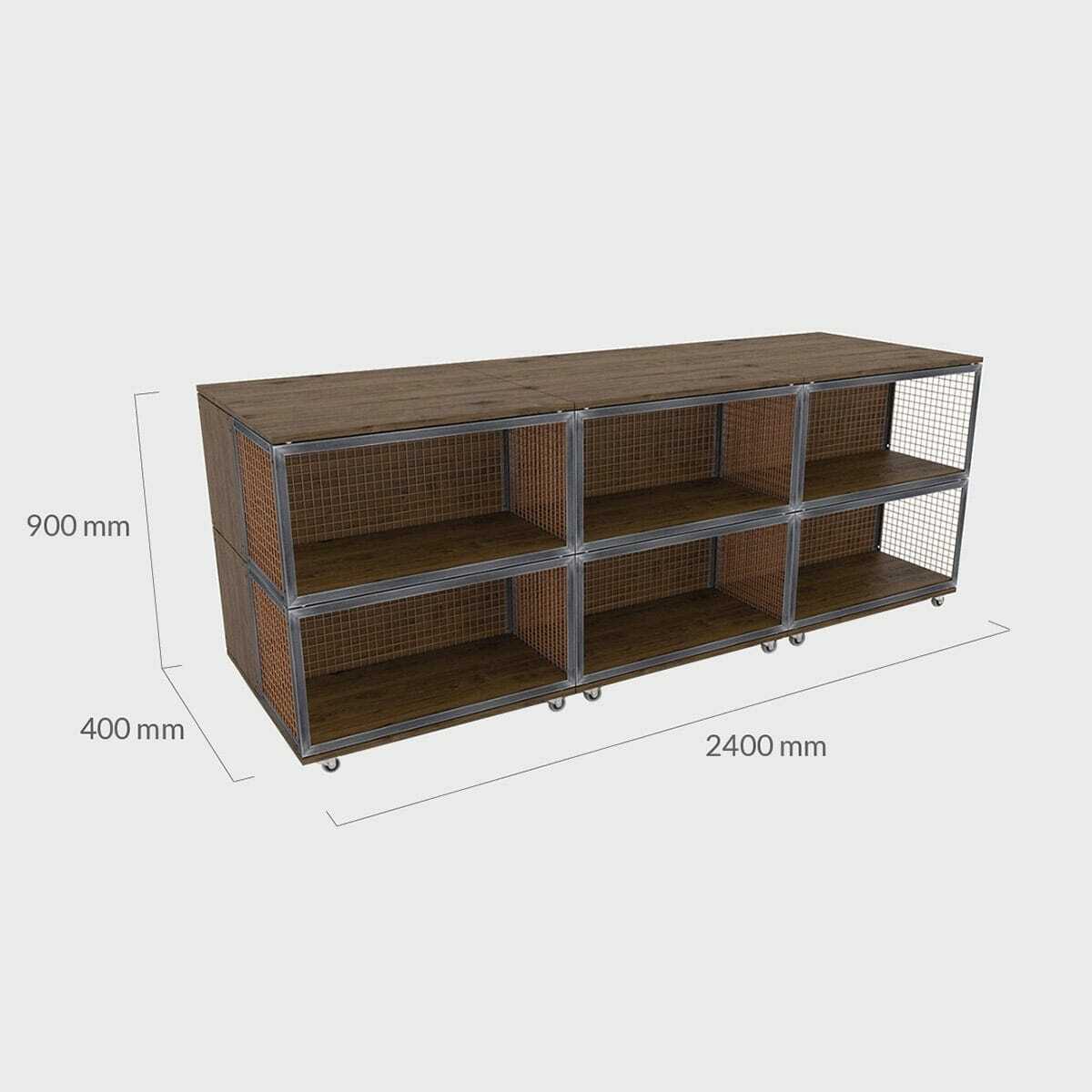 BRIX dark wood deep counter 2400mm featuring a heavy-duty modular geometric profile layout.