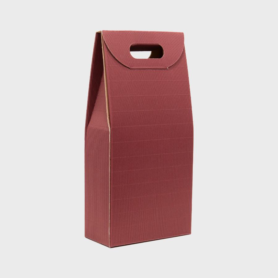 2 bottle burgundy fluted gift box with windows from high-density rigid paperboard.