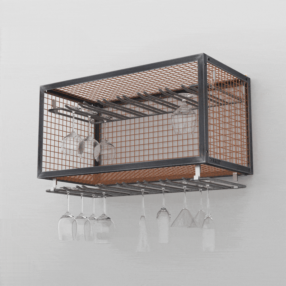 BRIX wire stemmed glass hanging rack featuring a heavy-duty modular geometric profile layout.