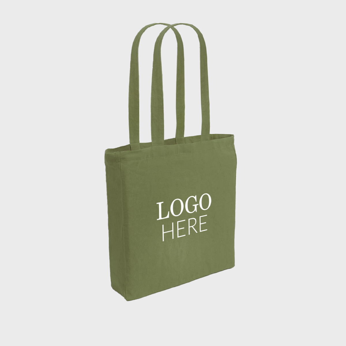 Khaki 8oz recycled canvas bag with gusset and pocket.