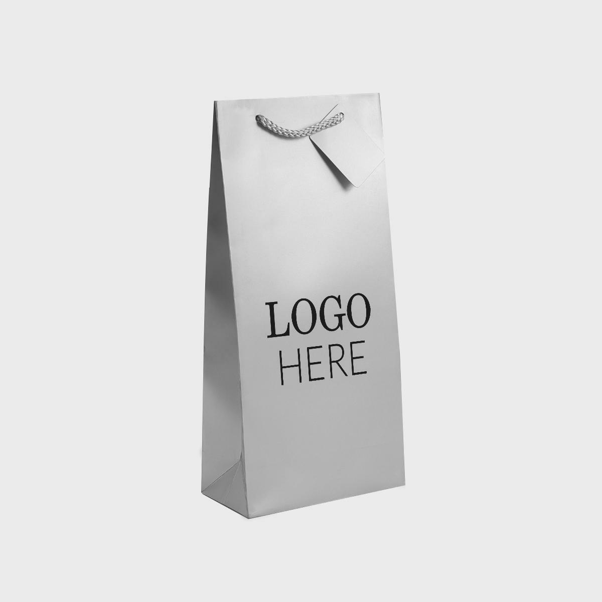 2 Bottle laminated paper gift bag featuring a patterned finish and heavy-duty handles.