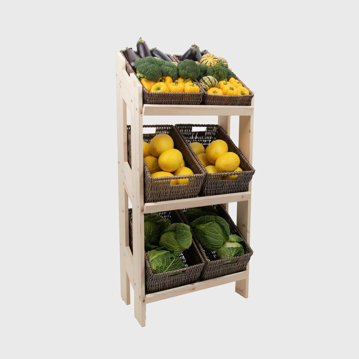 Norwood 3-shelf stand with dark wicker trays 650 featuring a multi-tiered layout for product positioning.