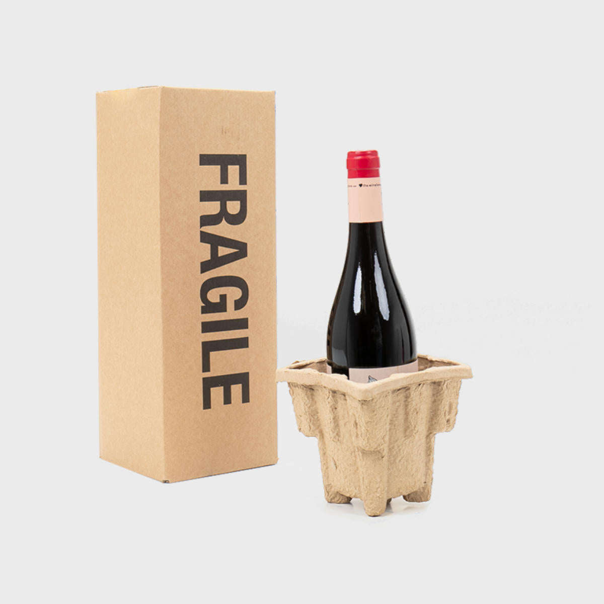 1 bottle Pulpsafe shipping box from thick, impact-resistant inner for bottle security.