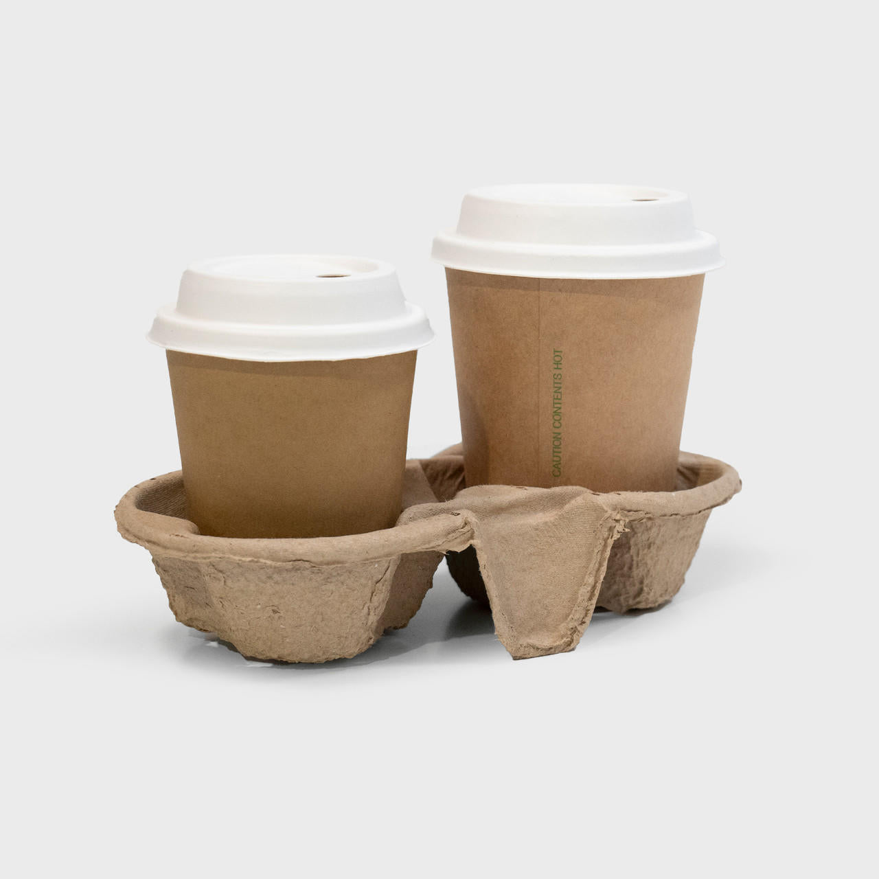 Pulp cup carrier tray with structured, low-profile walls and open-top design.
