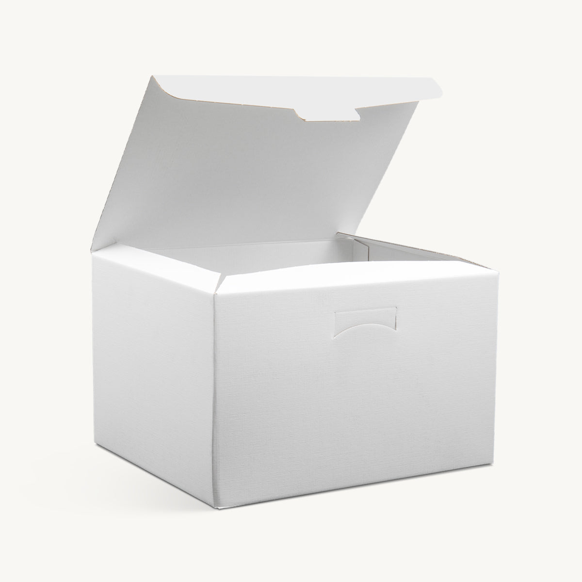 Large front opening gift hamper box from high-density rigid paperboard.
