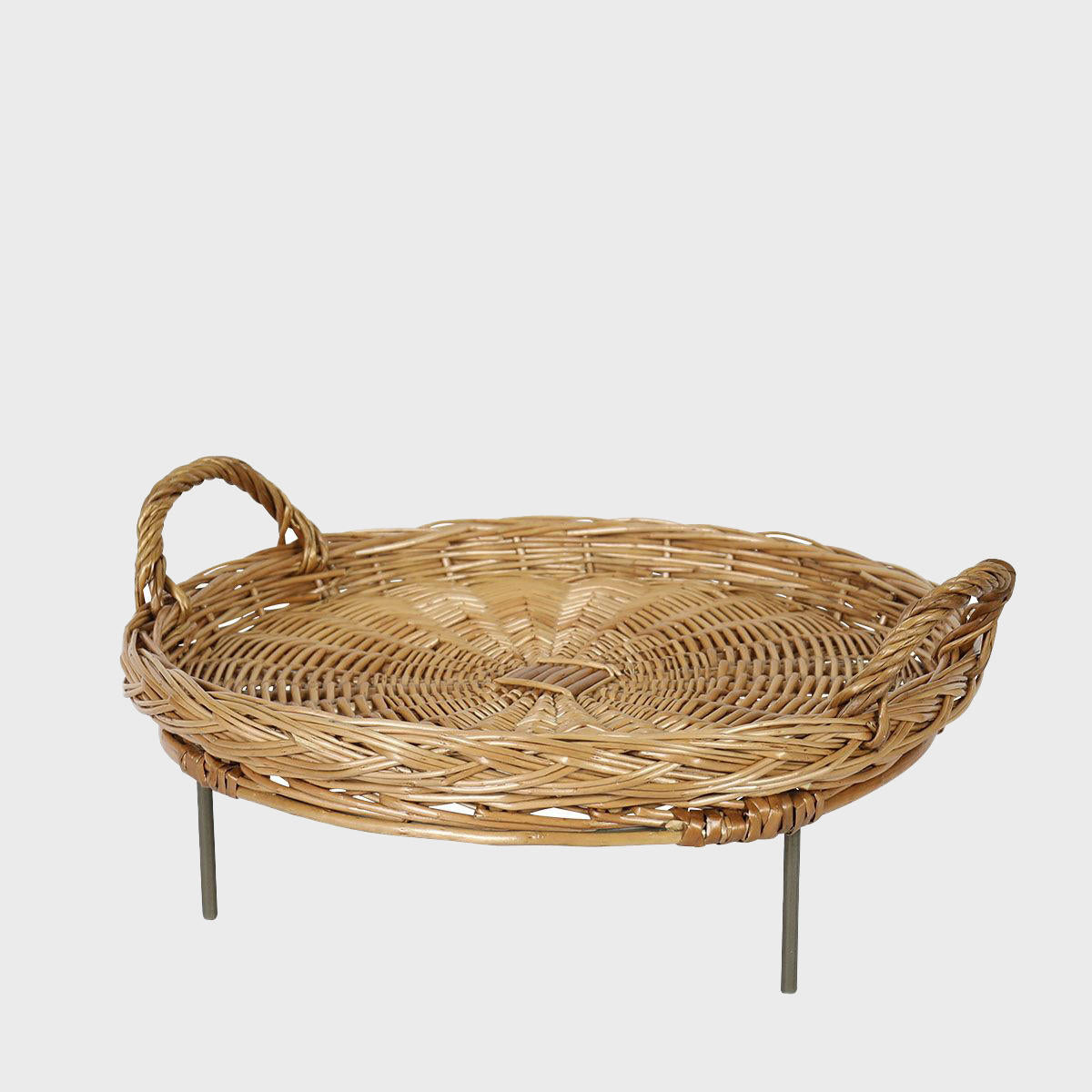 Matlock countertop stand with wicker tray with structured, low-profile walls and open-top design.