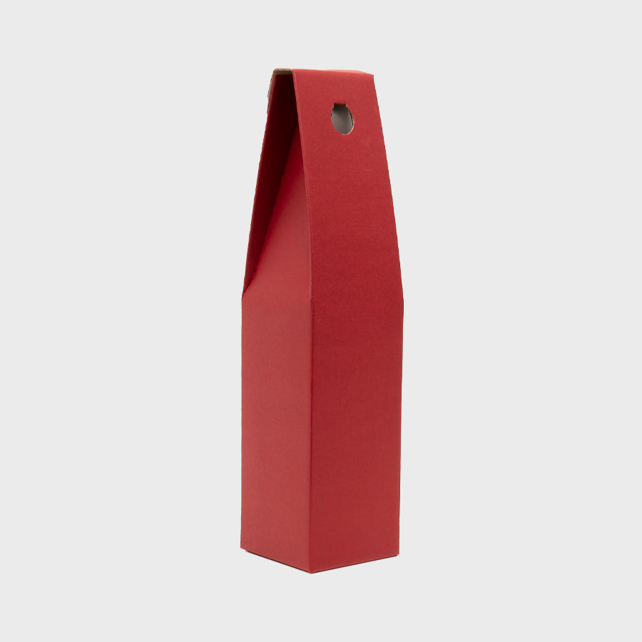 1 Bottle gift box from high-density rigid paperboard in red.
