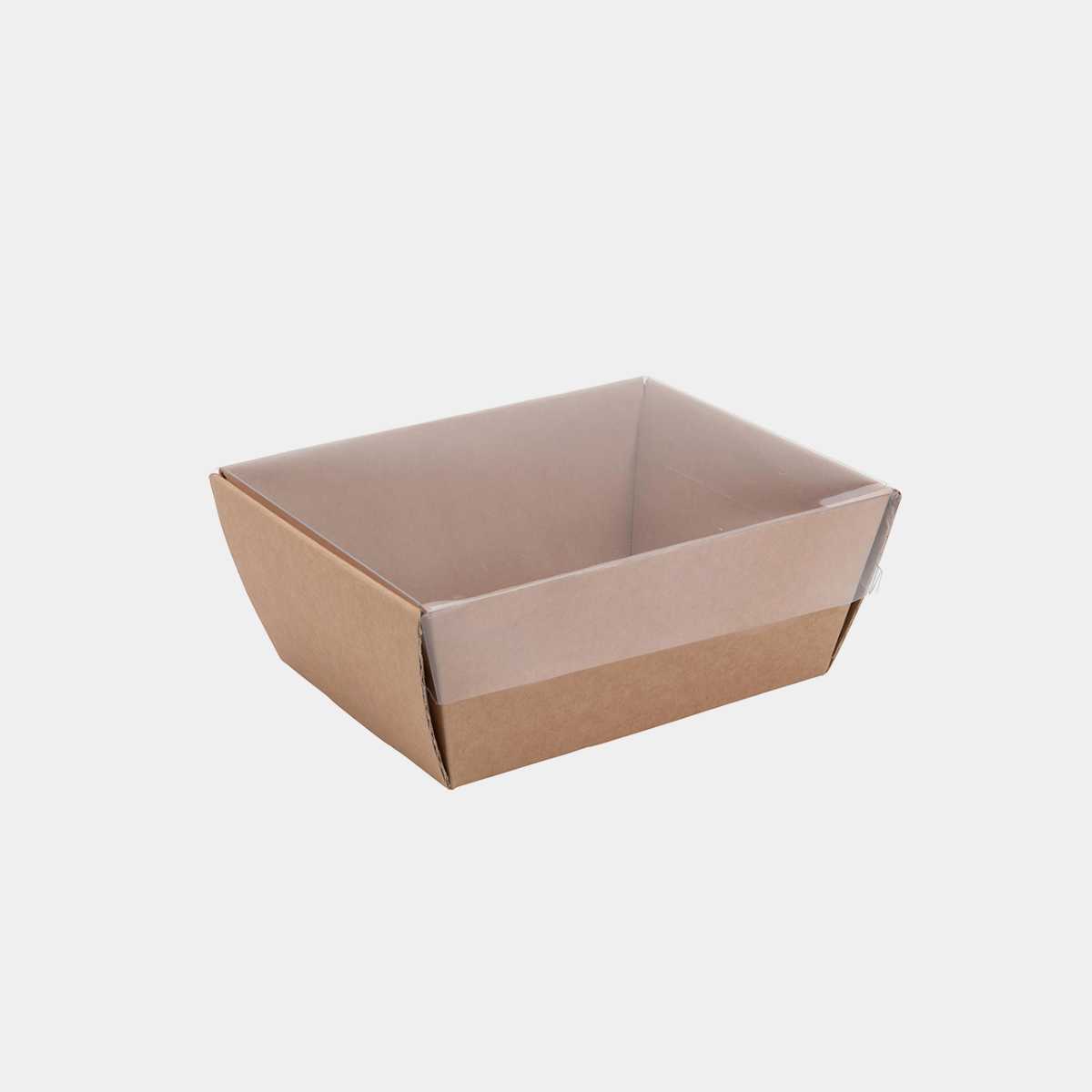 Small kraft card tray with structured, low-profile walls and open-top design.