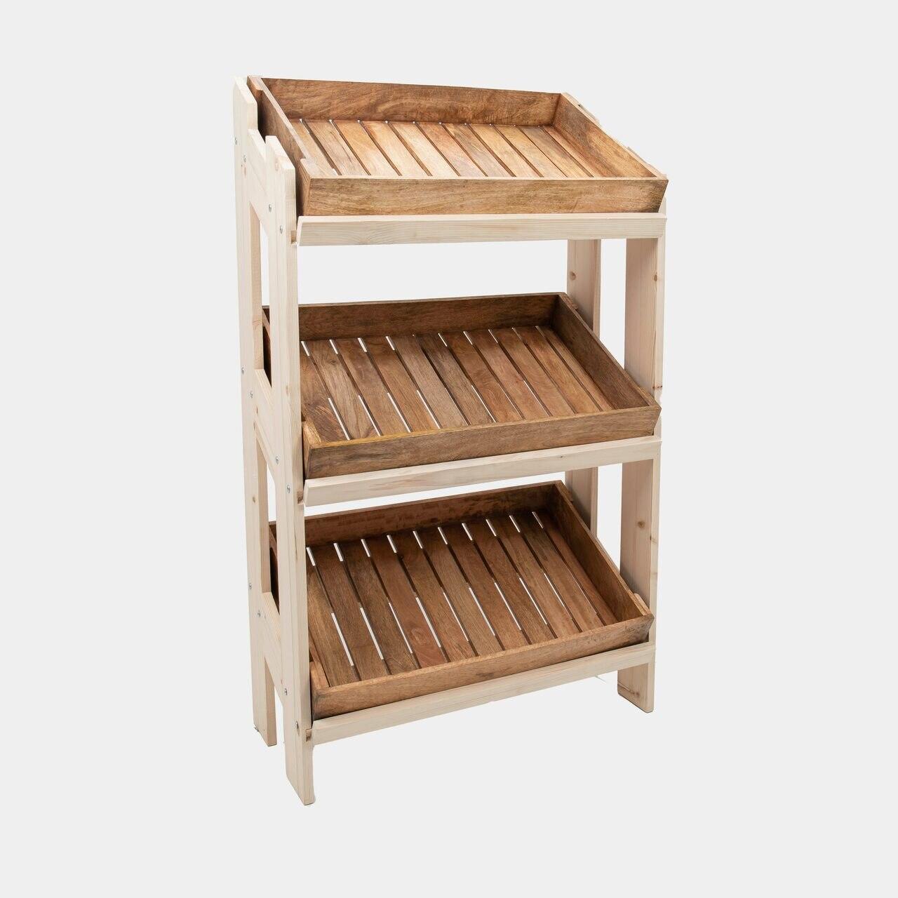 Norwood 3-shelf stand with mango wood trays 820 featuring a multi-tiered layout for product positioning.