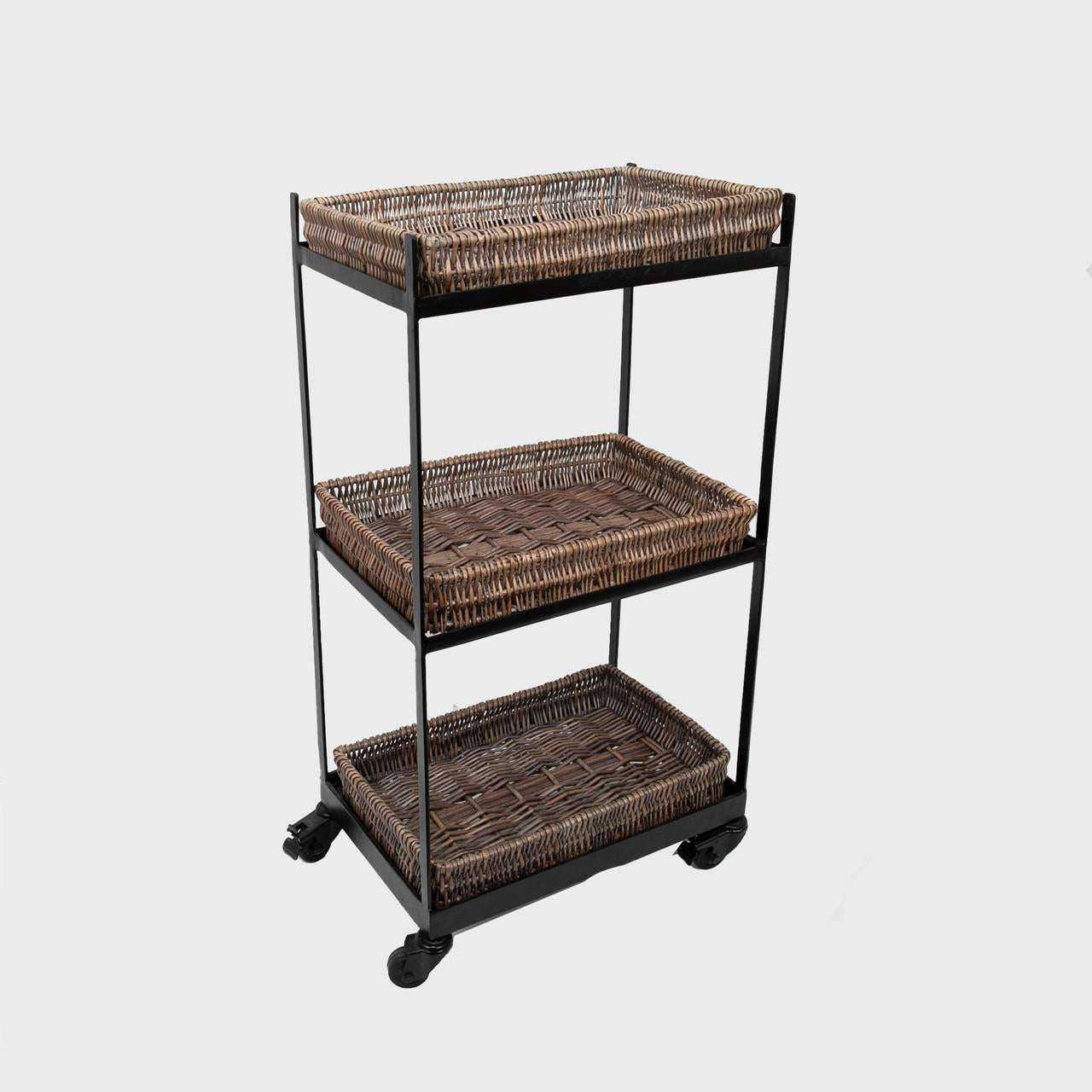 Railton display unit on castors featuring a multi-tiered layout for product positioning.