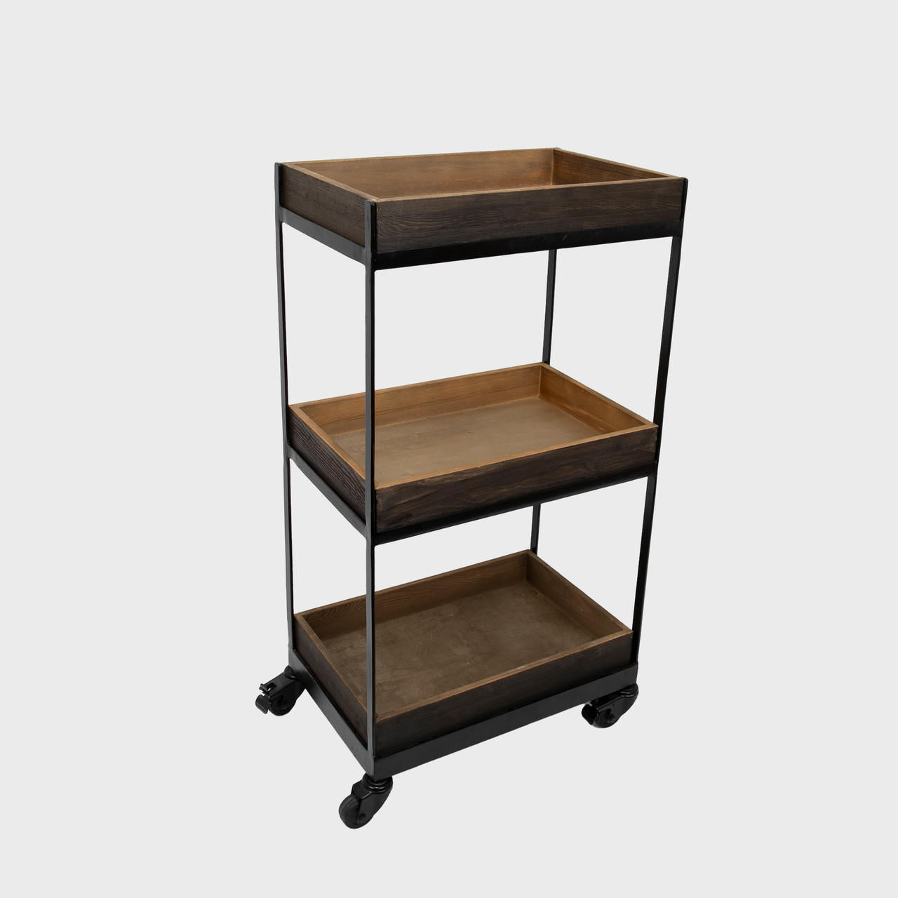 Railton display unit on castors featuring a multi-tiered layout for product positioning.