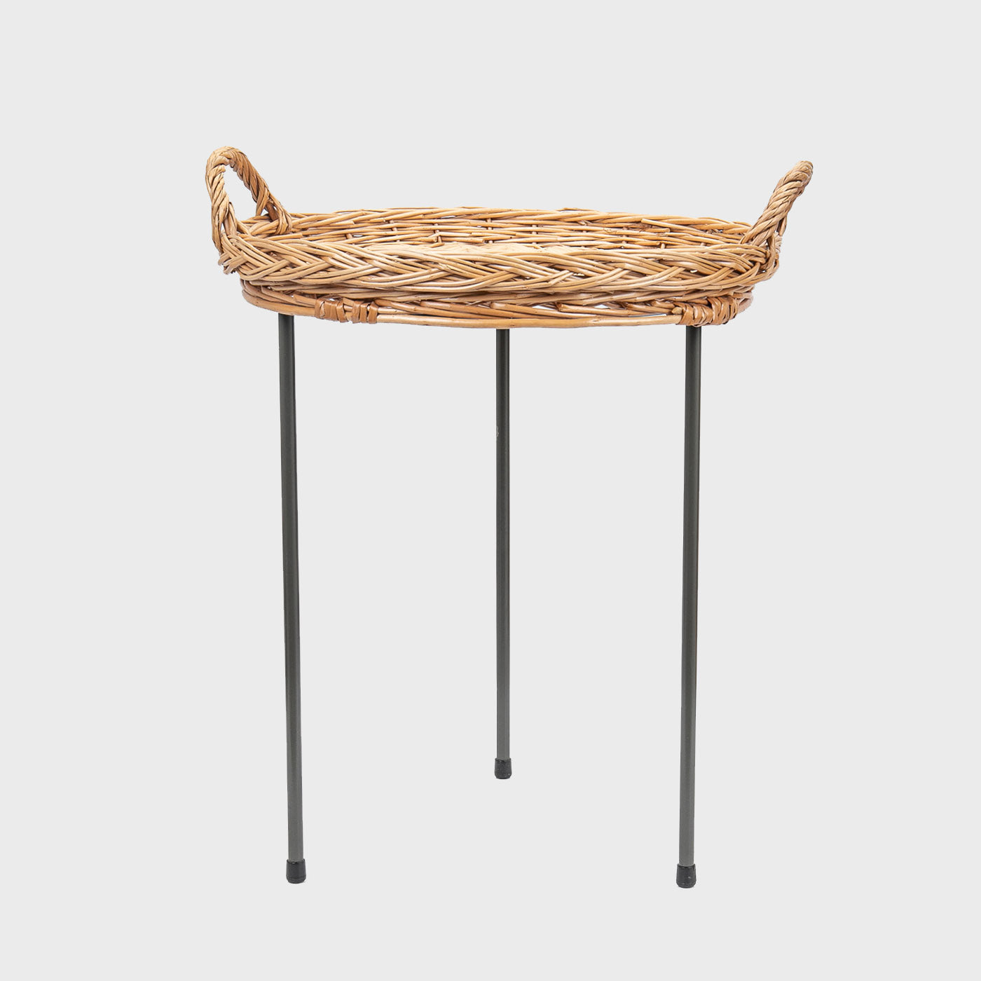 Matlock countertop stand with wicker tray with structured, low-profile walls and open-top design.