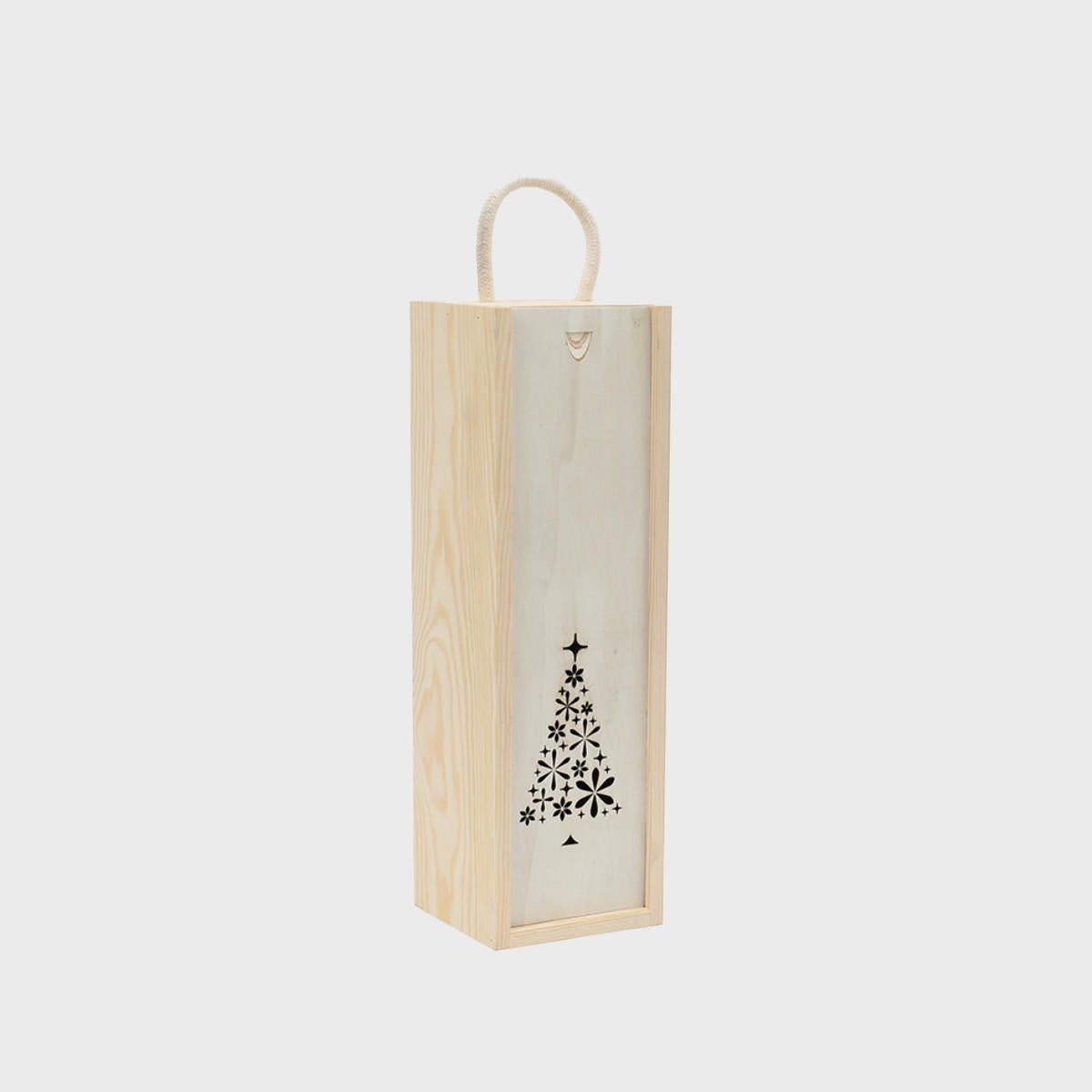 1 Bottle Wooden Box with Christmas Tree Window (pk 18) BWZCT1