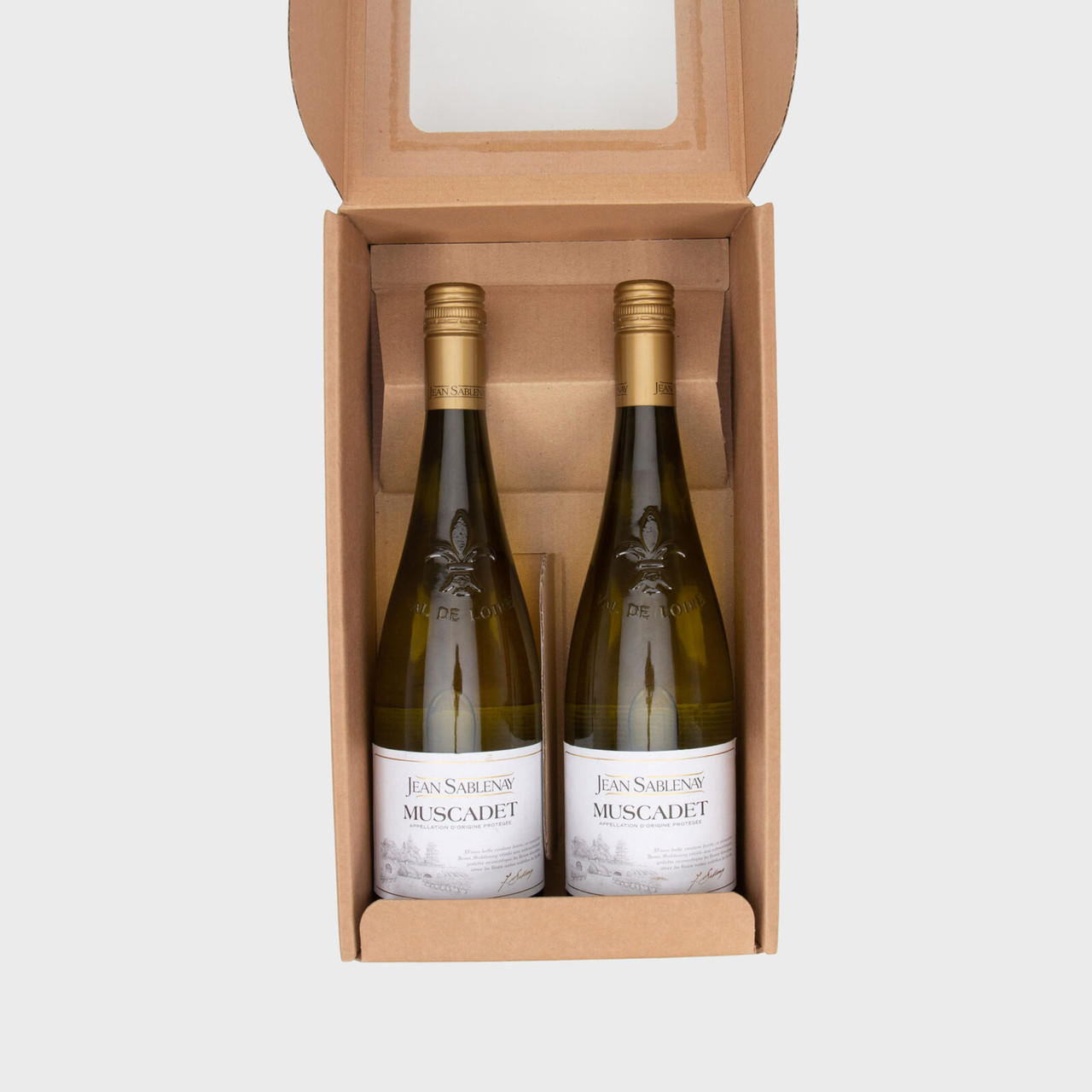 2 Bottle Kraft Front Opening Gift Box with Window (pk 30) CVNKW2